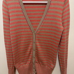 Jack by BB Dakota Coral and Taupe Striped V-Neck Cardigan